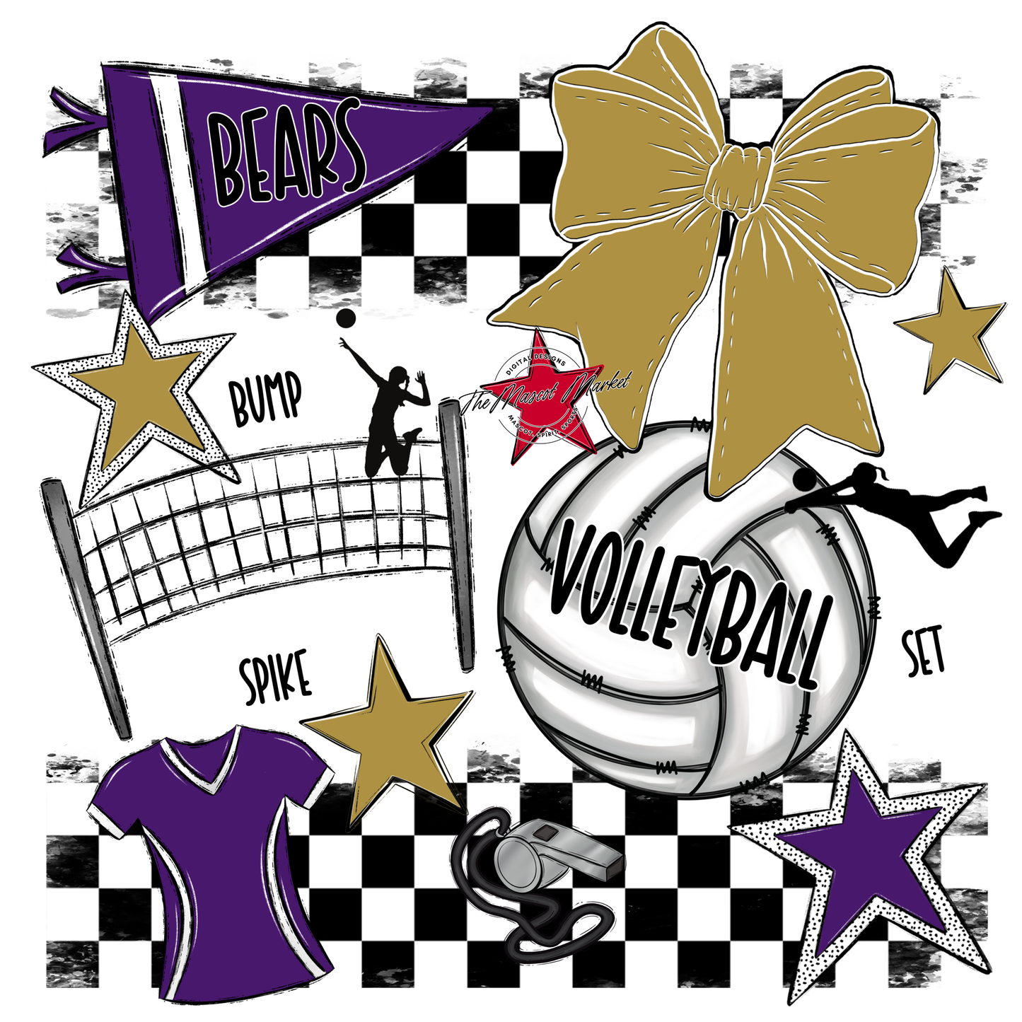 Bears Volleyball Checkers Design-Purple-Gold