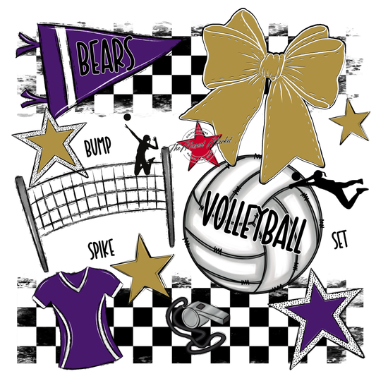 Bears Volleyball Checkers Design-Purple-Gold