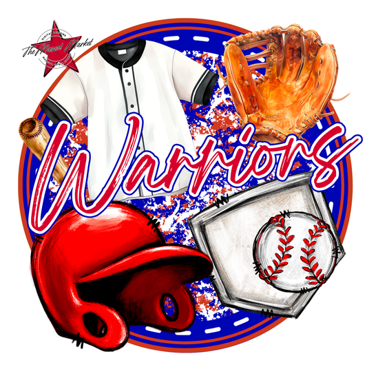 Warriors Circle Baseball Design-Blue-Red