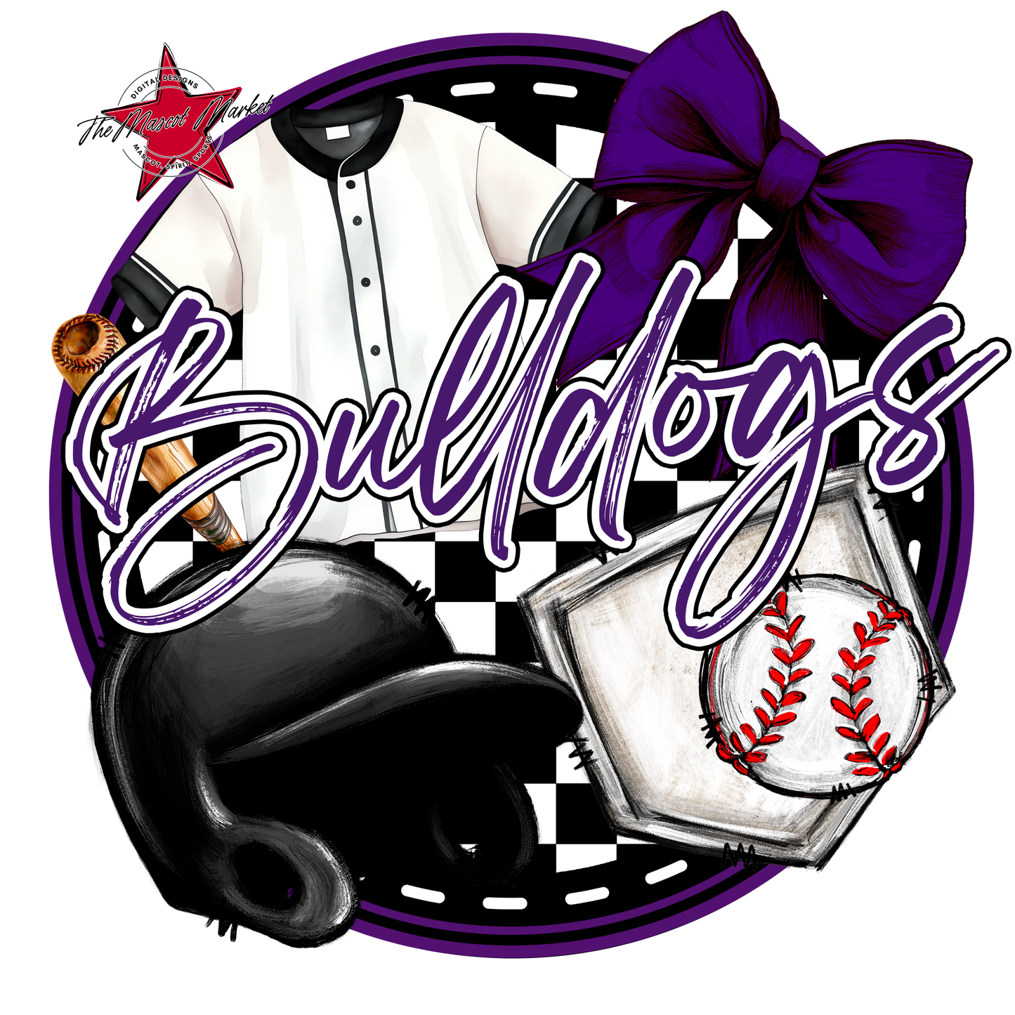 Bulldogs Circle Baseball Design-Purple