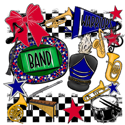 Warriors Checkers Band Spirit Design-Blue-Red