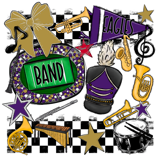 Eagles Band Checkers Design-Purple-Gold