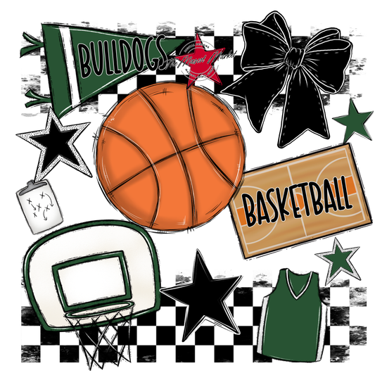 Bulldogs Checkers Basketball Spirit Design-Green