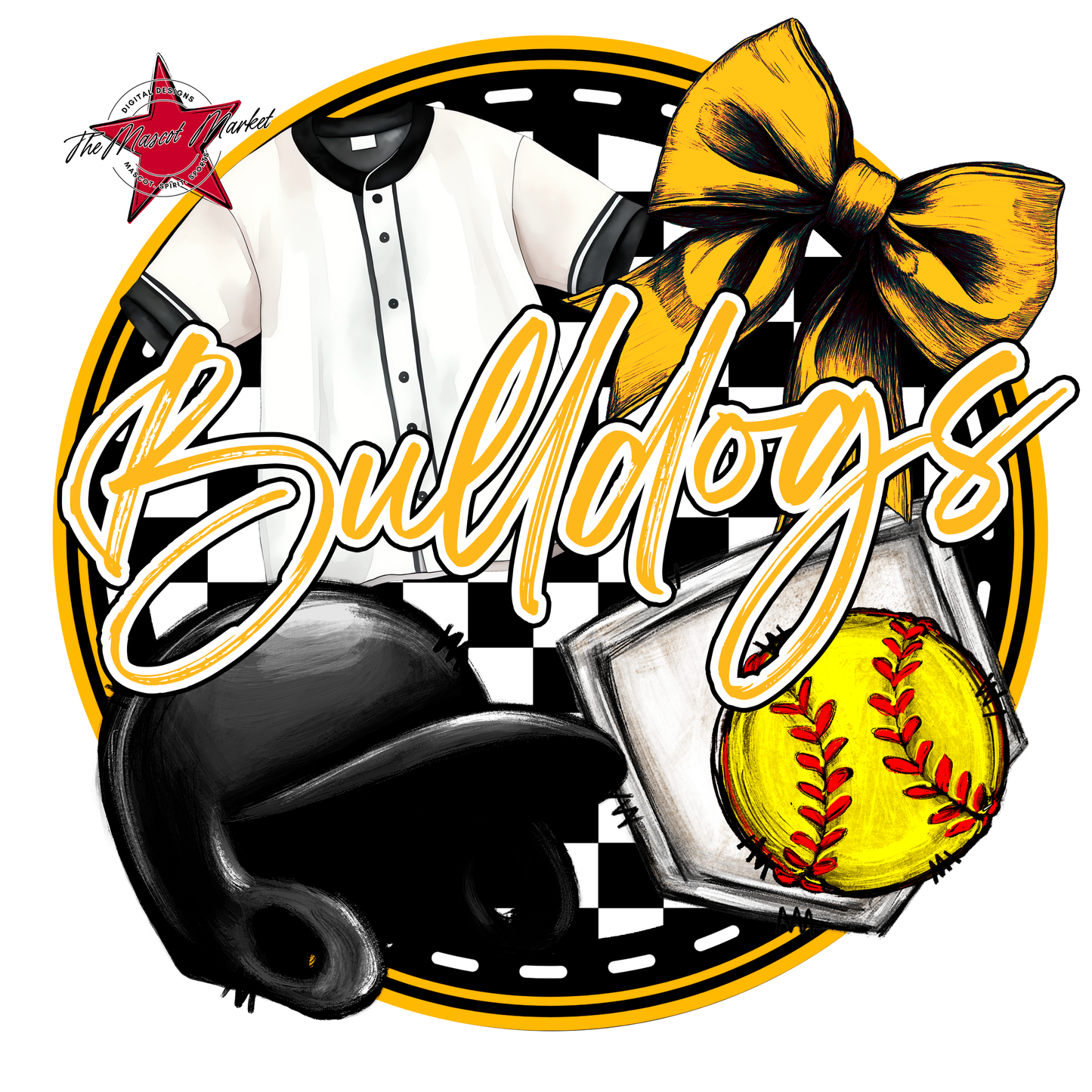 Bulldogs Circle Softball Design-Yellow