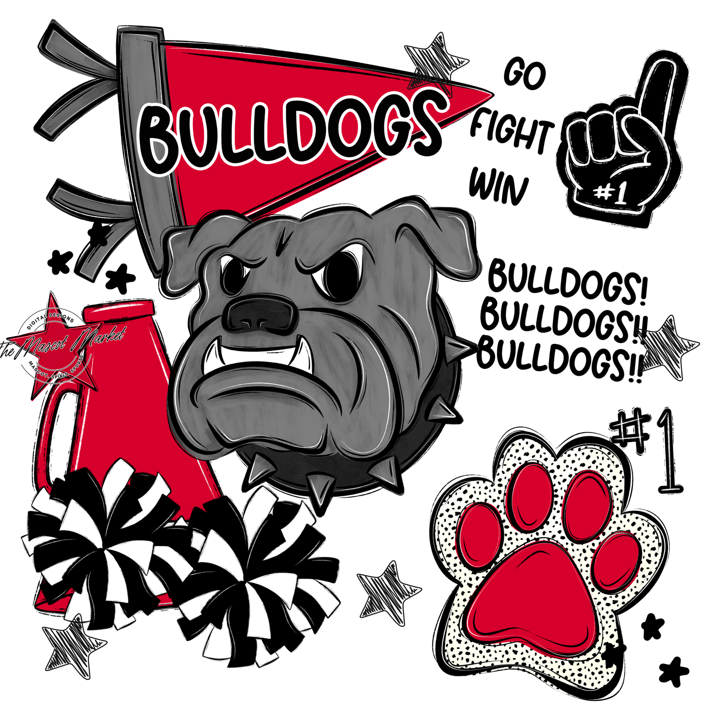 Bulldogs Mixed Mascot Spirit Design-Red