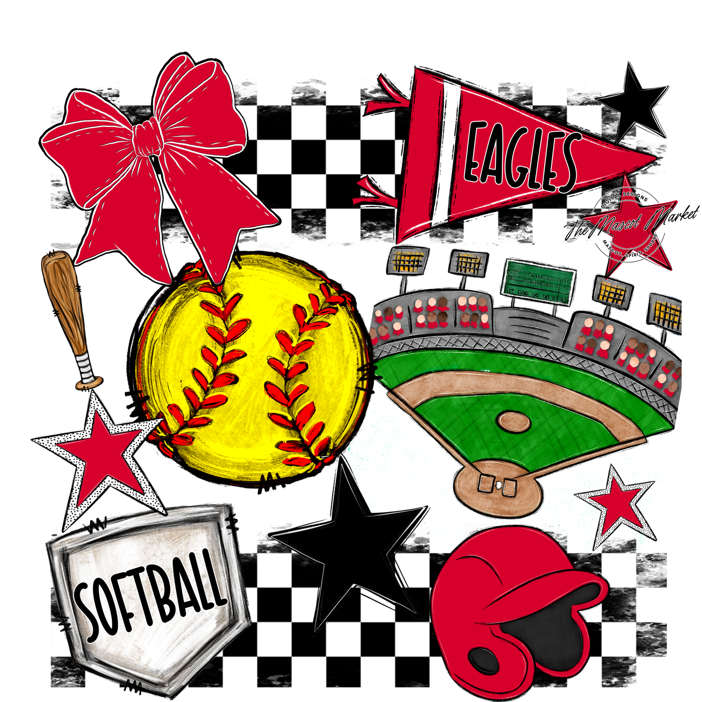 Eagles Softball Checkers Design-Red