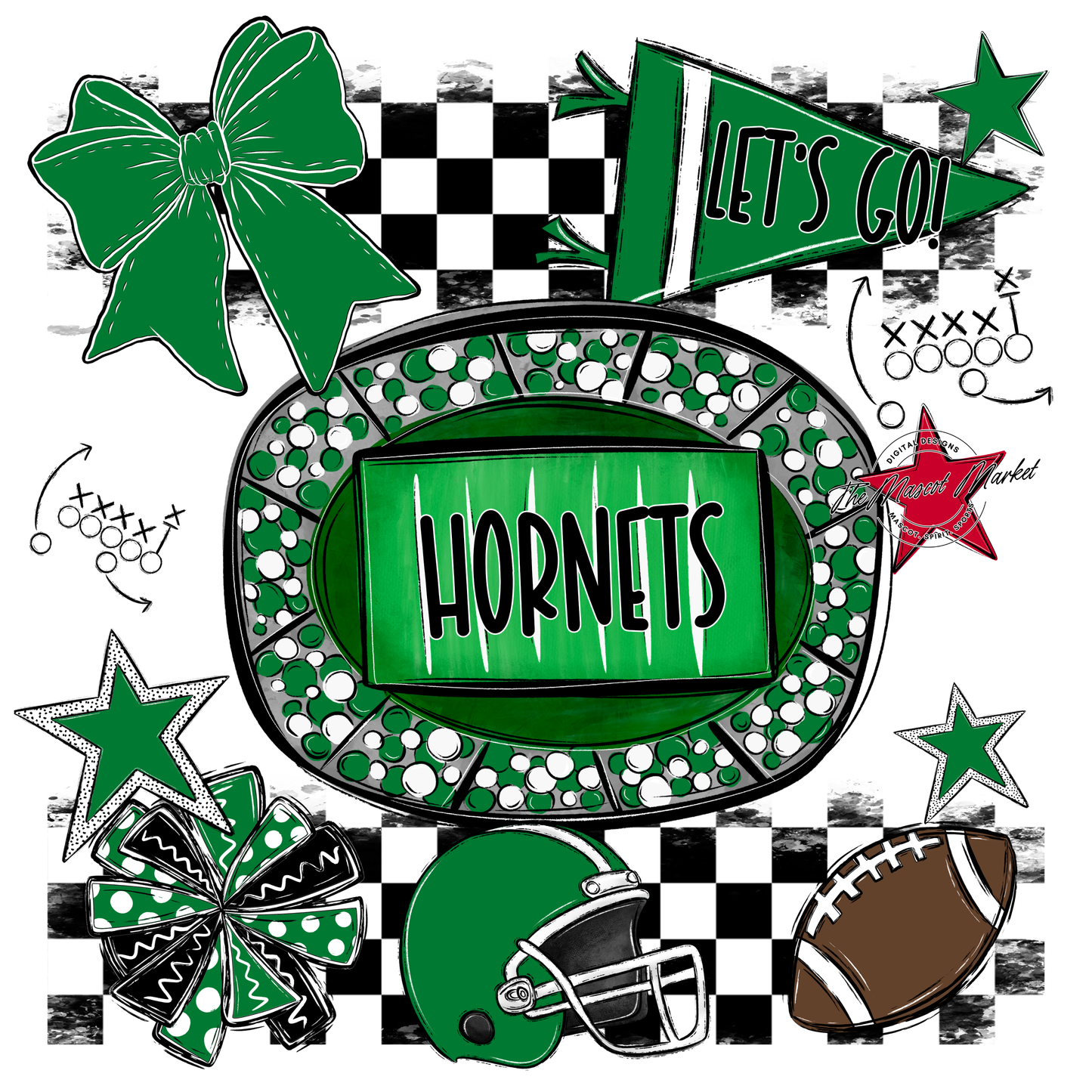 Hornets Checkers Spirit Design-Kelly Green