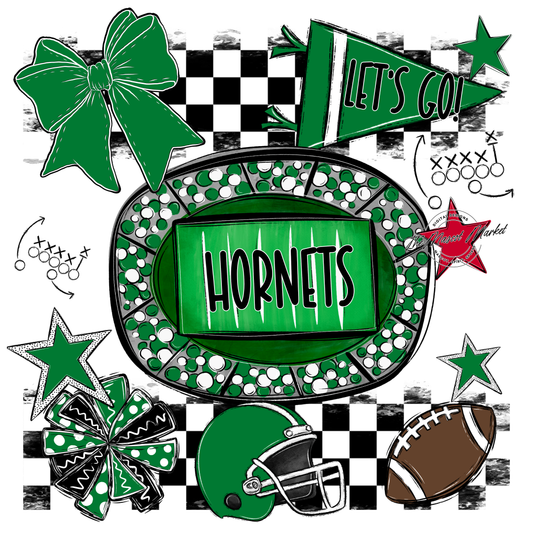 Hornets Checkers Spirit Design-Kelly Green