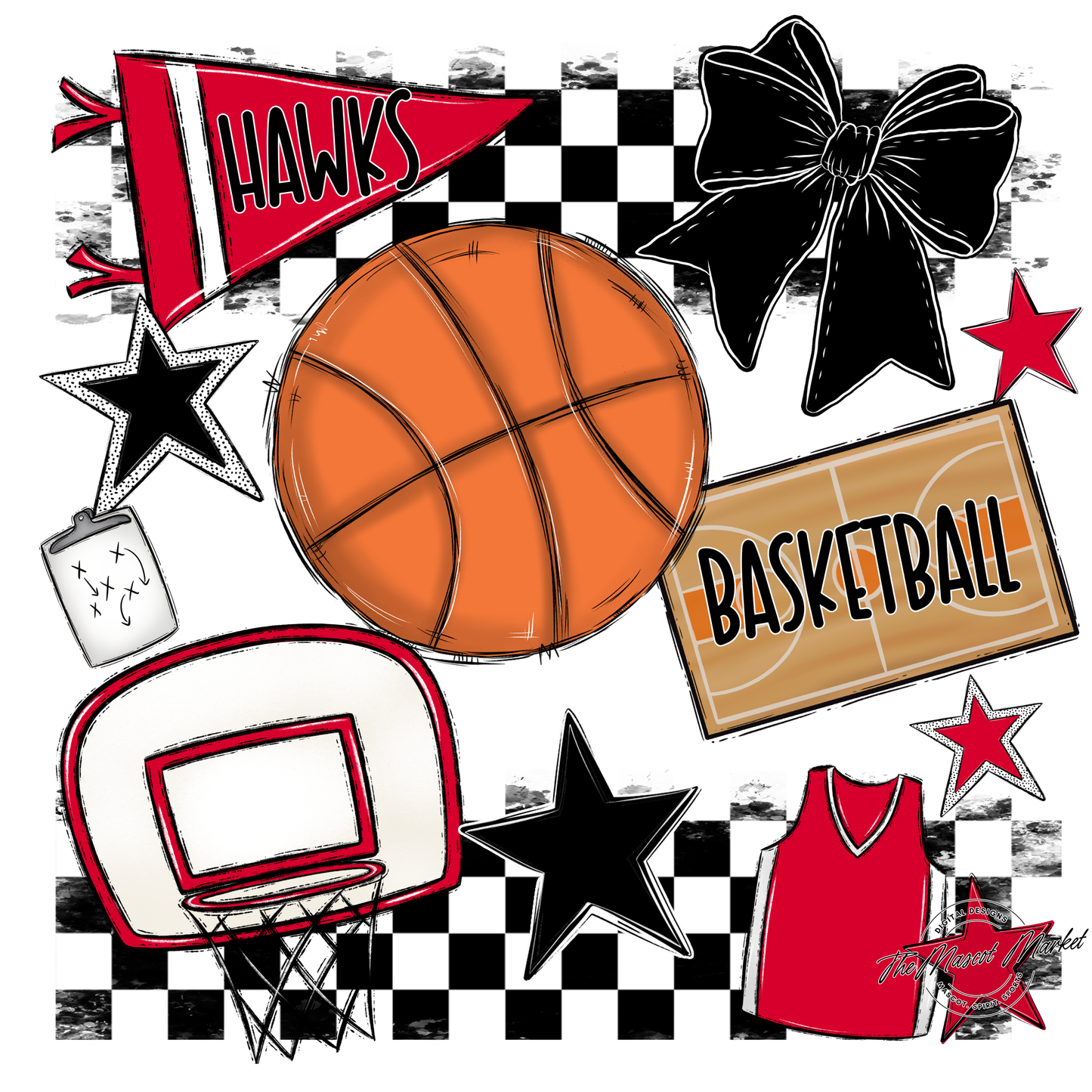 Hawks Checkers Basketball Spirit Design-Red