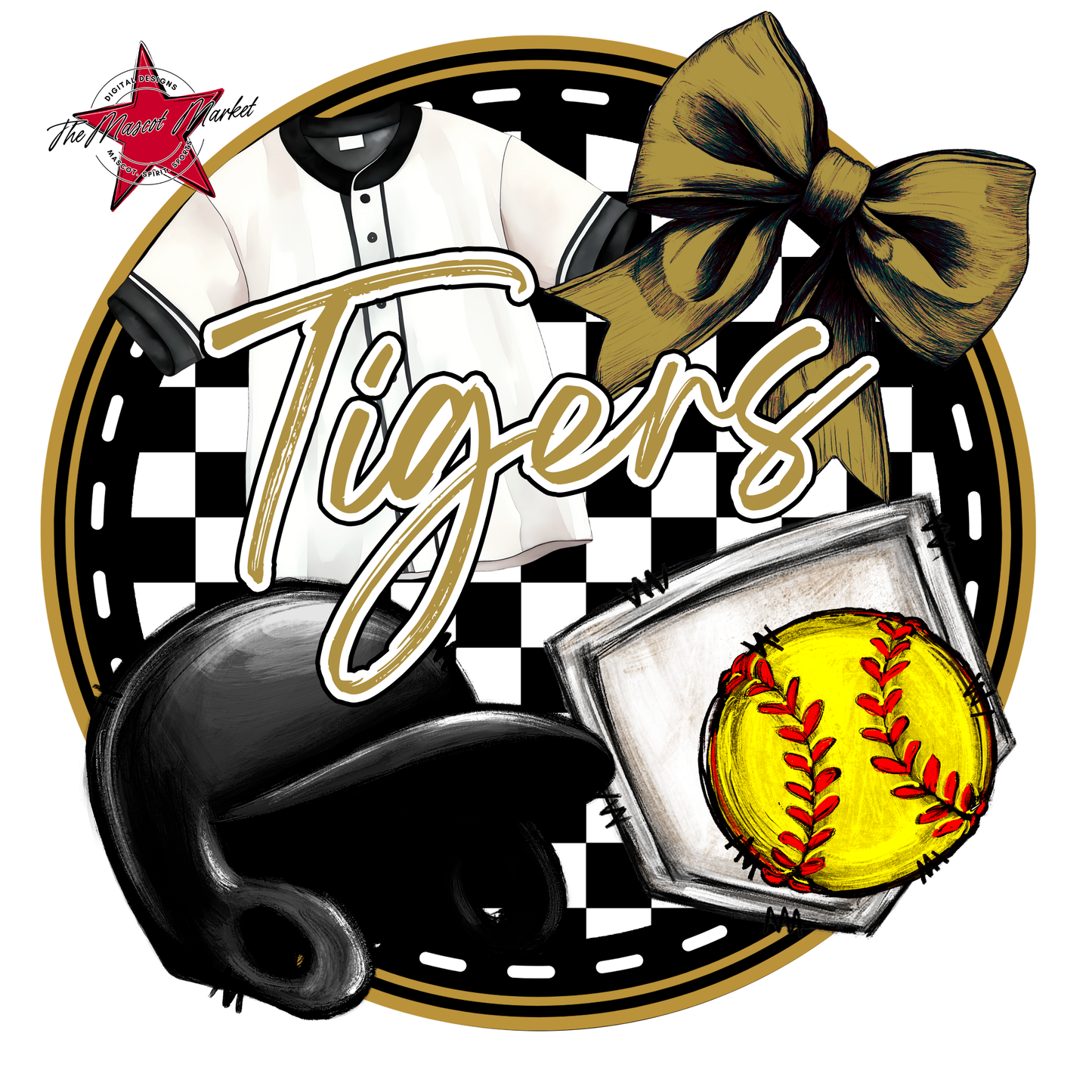 Tigers Circle Softball Design-Gold