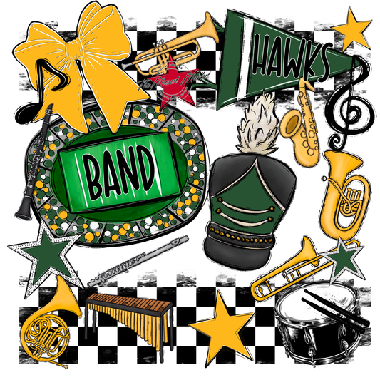 Hawks Checkers Band Spirit Design-Green-Yellow