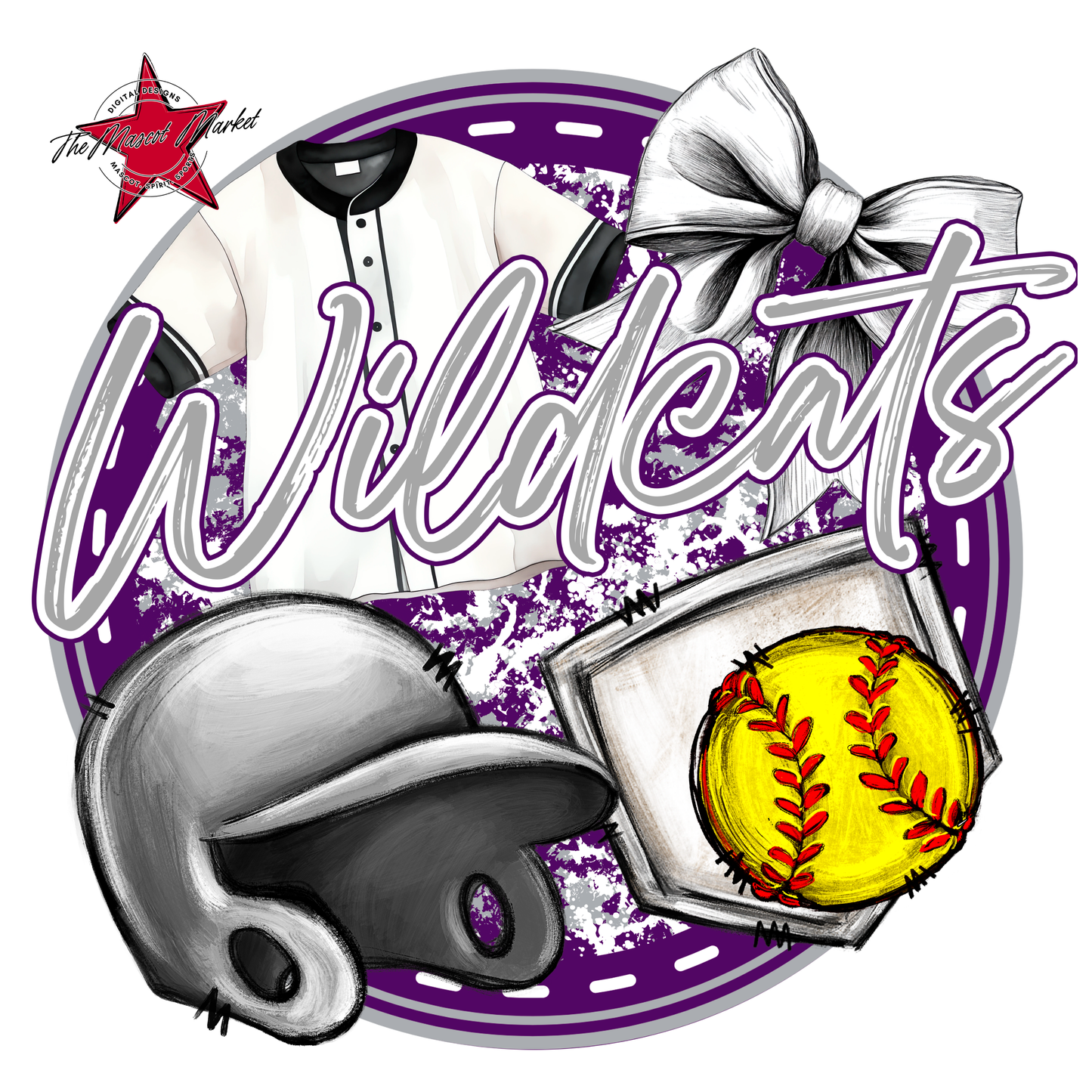 Wildcats Circle Softball Design-Purple-Grey