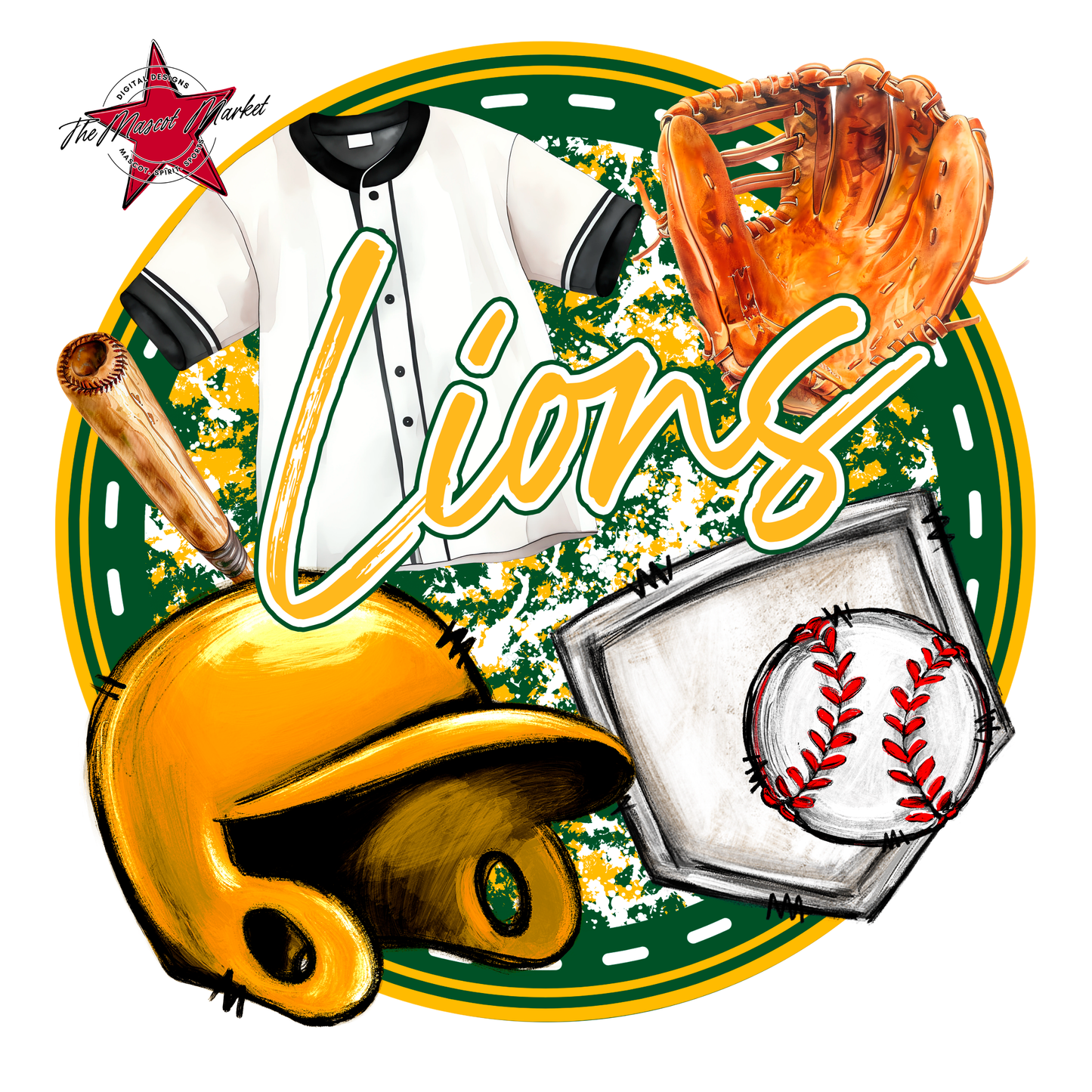 Lions Circle Baseball Design-Green-Yellow