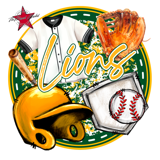 Lions Circle Baseball Design-Green-Yellow