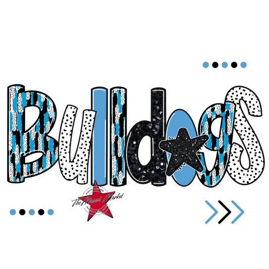 Bulldogs Brushstroke Alpha w Arrows-Carolina Blue