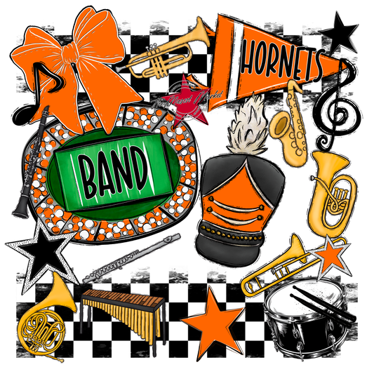 Hornets Checkers Band Spirit Design-Orange
