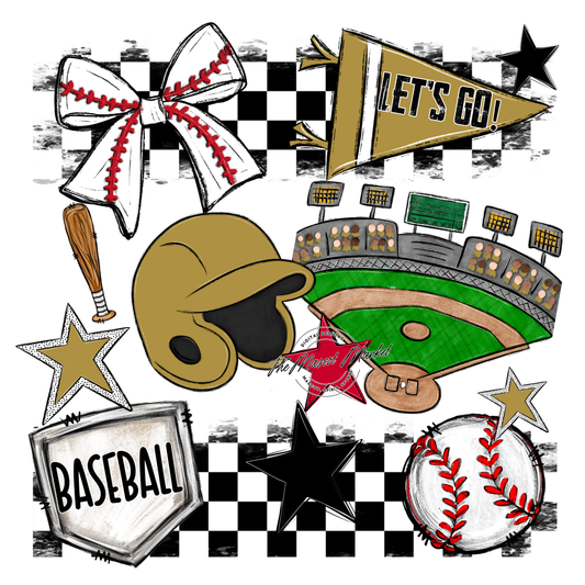 Baseball Checkers Spirit Design-Gold
