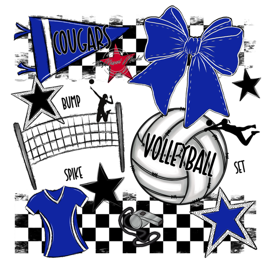 Cougars Checkers Volleyball Spirit Design-Royal Blue