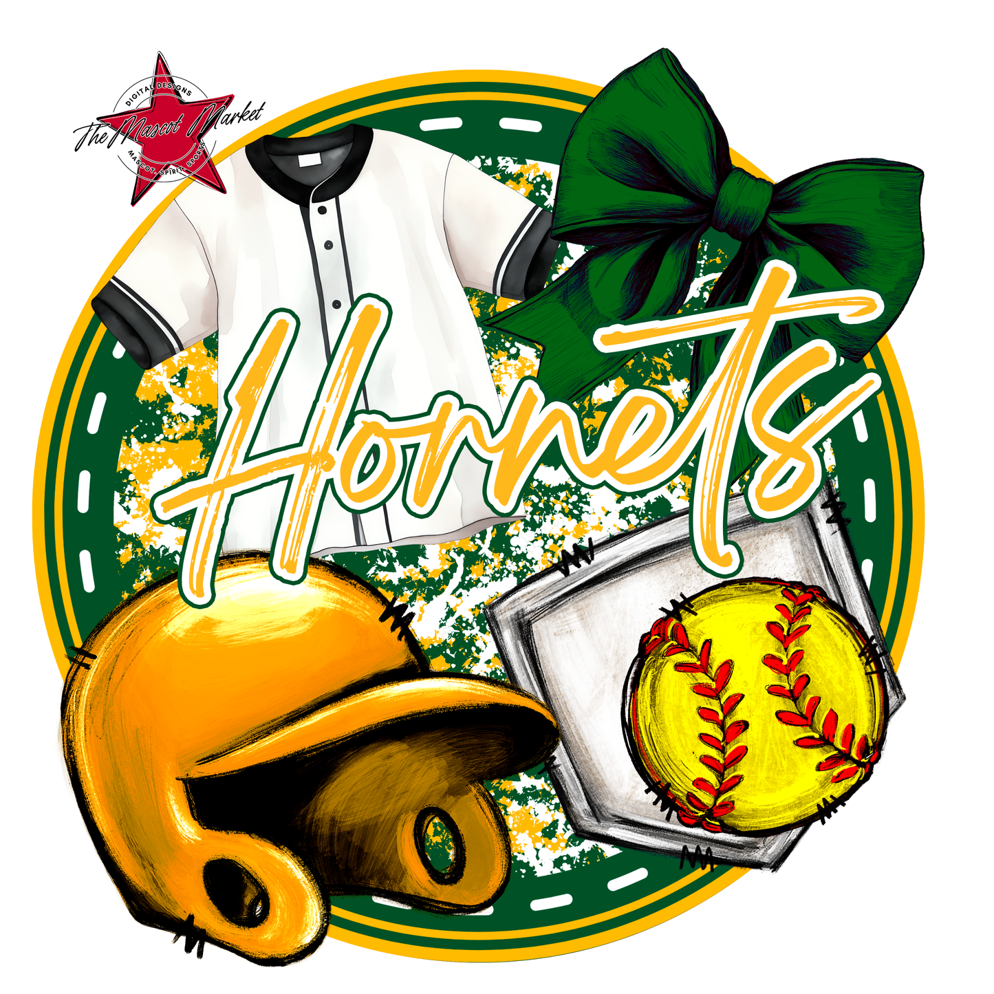 Hornets Circle Softball Design-Green-Yellow