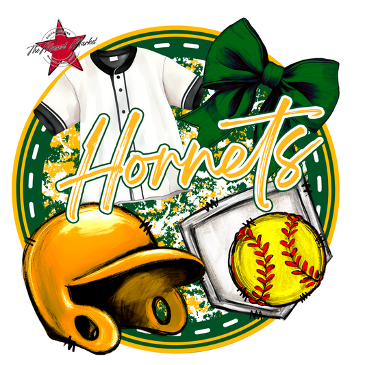 Hornets Circle Softball Design-Green-Yellow