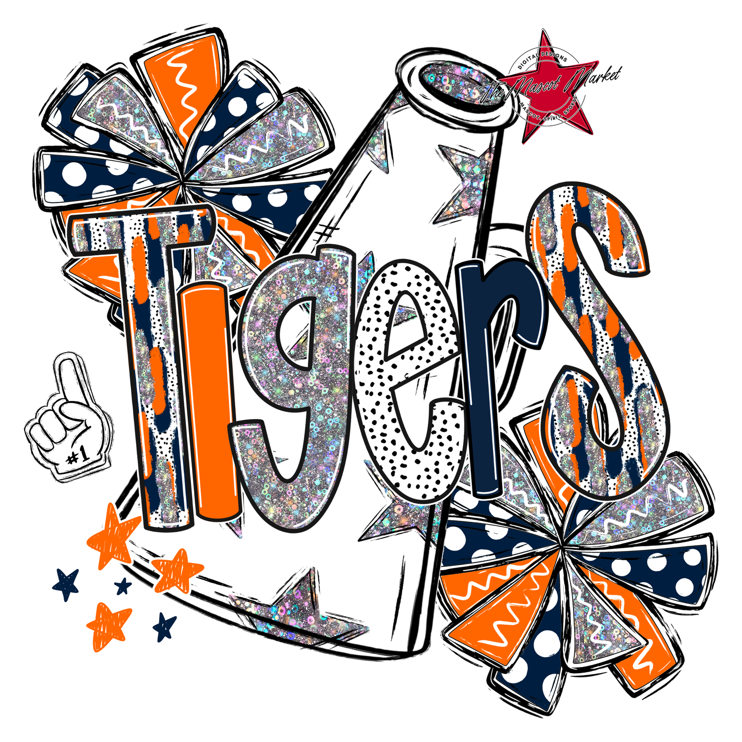 Tigers Cheer Megaphone Scrape-Navy-Orange