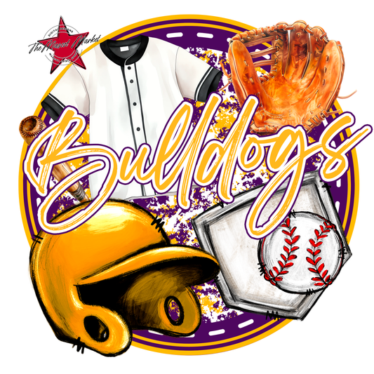 Bulldogs Circle Baseball Design-Purple-Yellow