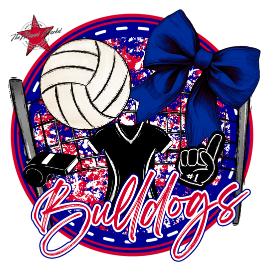 Bulldogs Circle Volleyball Design-Navy-Red