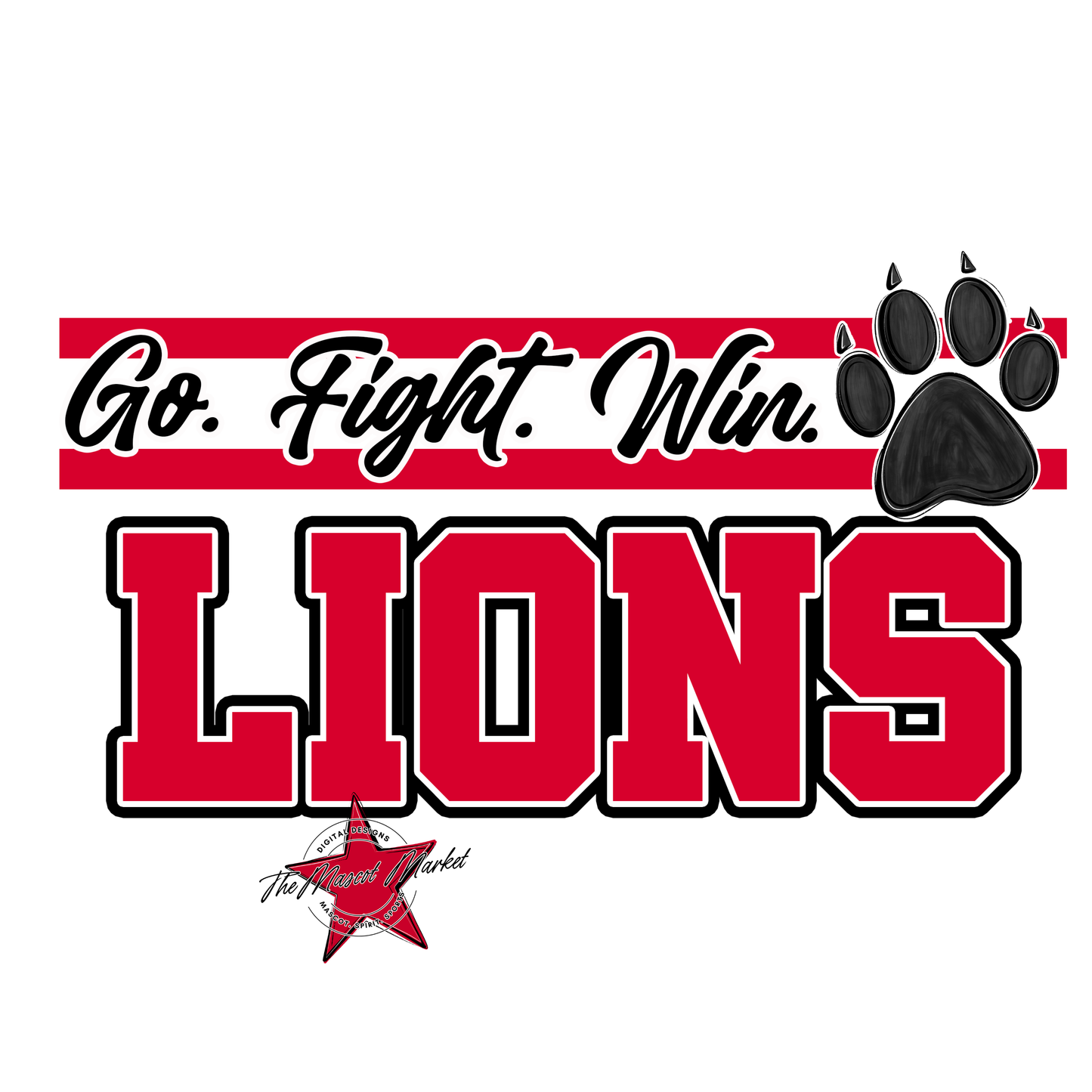 Lions Go Fight Win Mascot Lines-Red