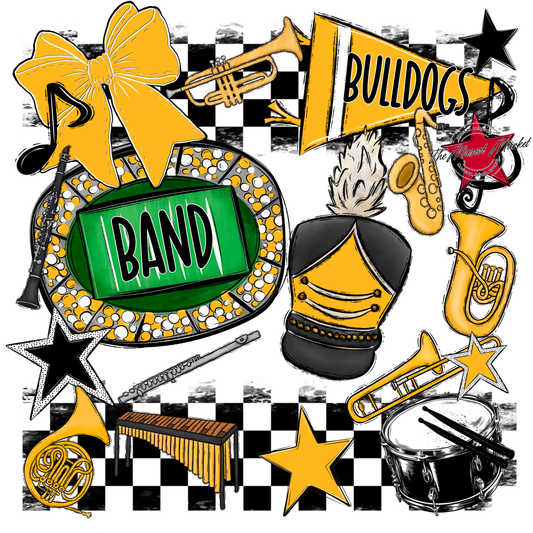Bulldogs Checkers Band Spirit Design-Yellow