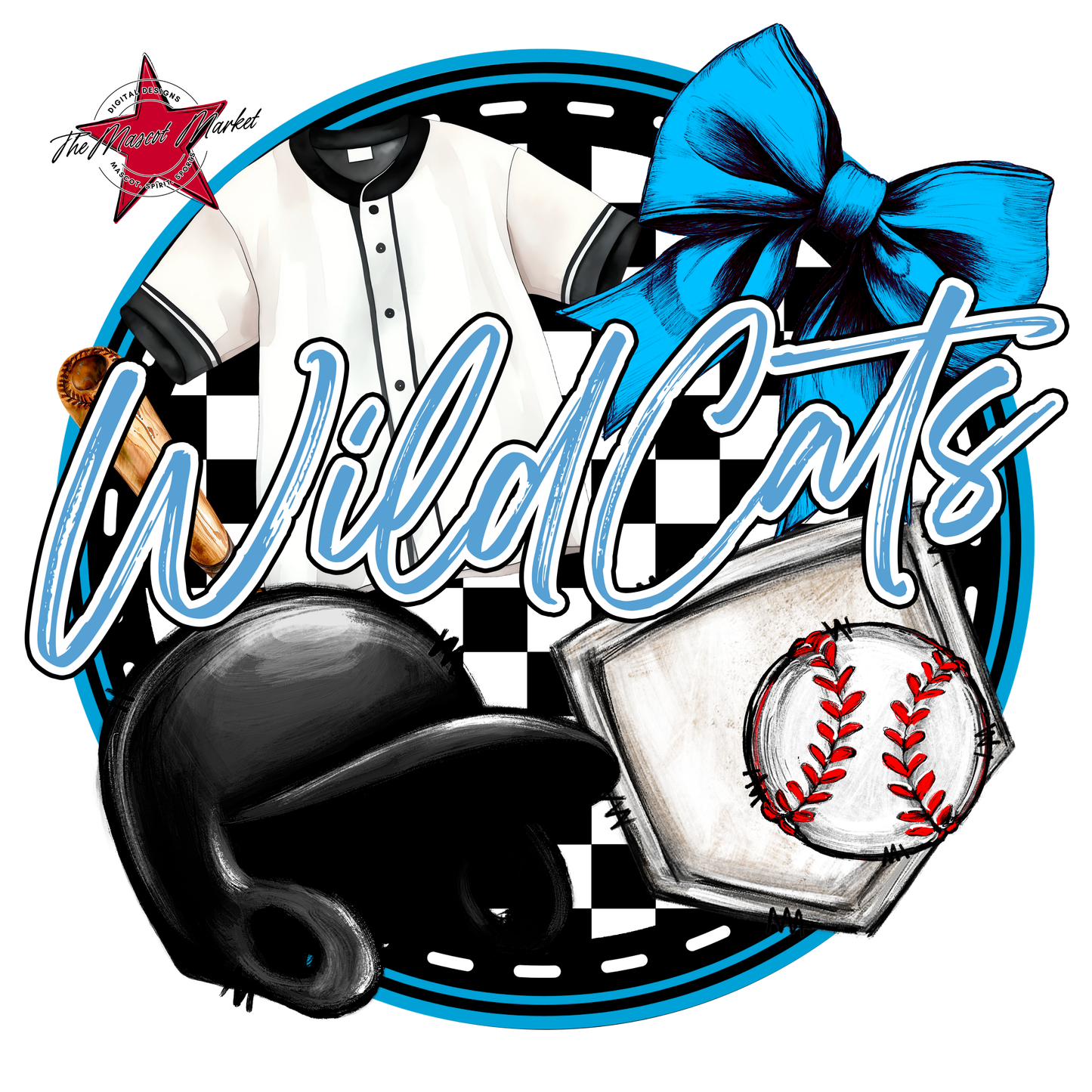 Wildcats Circle Baseball Design-Carolina Blue