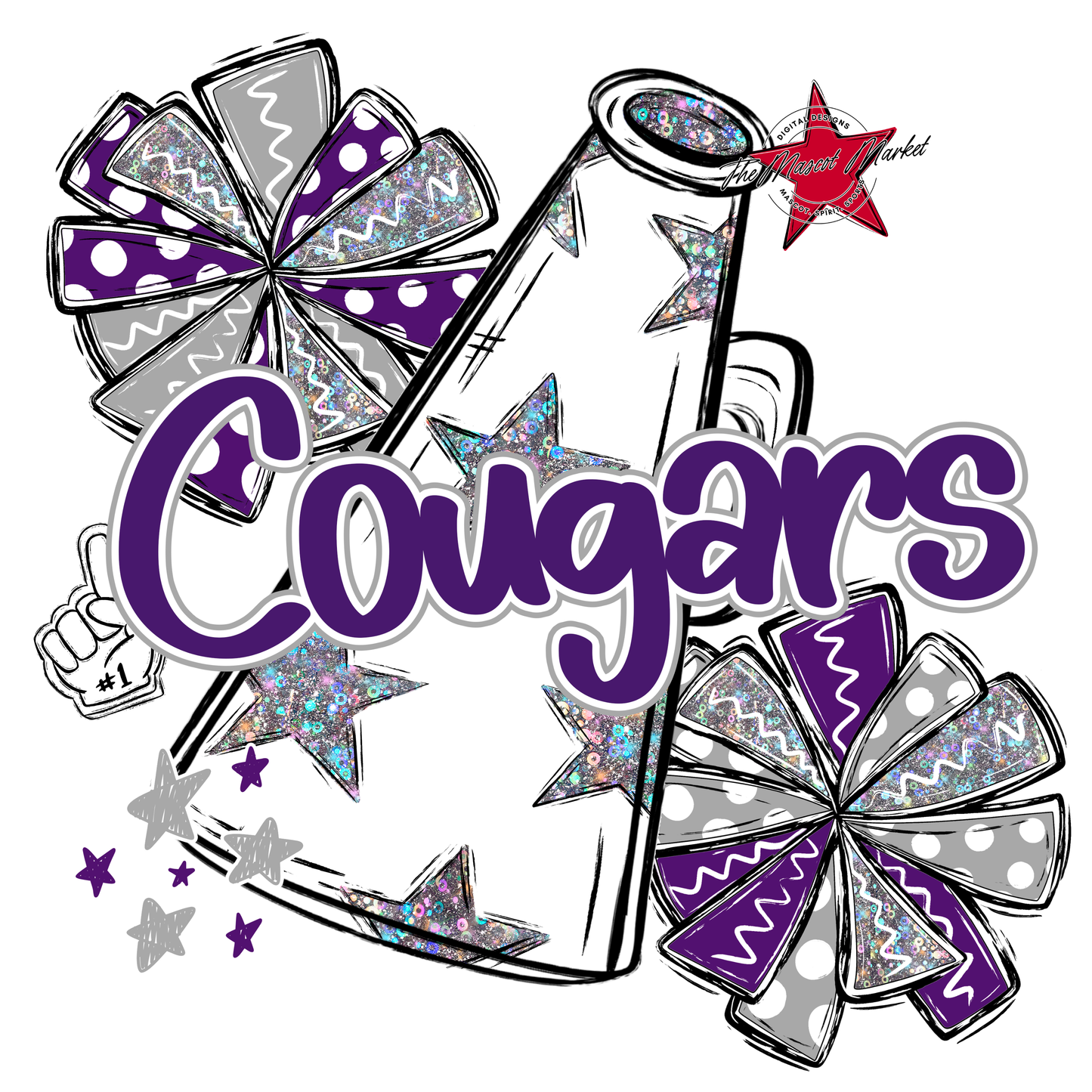 Cougars Alpha Megaphone Design-Purple-Grey