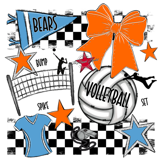 Bears Volleyball Checkers Design-Carolina Blue-Orange