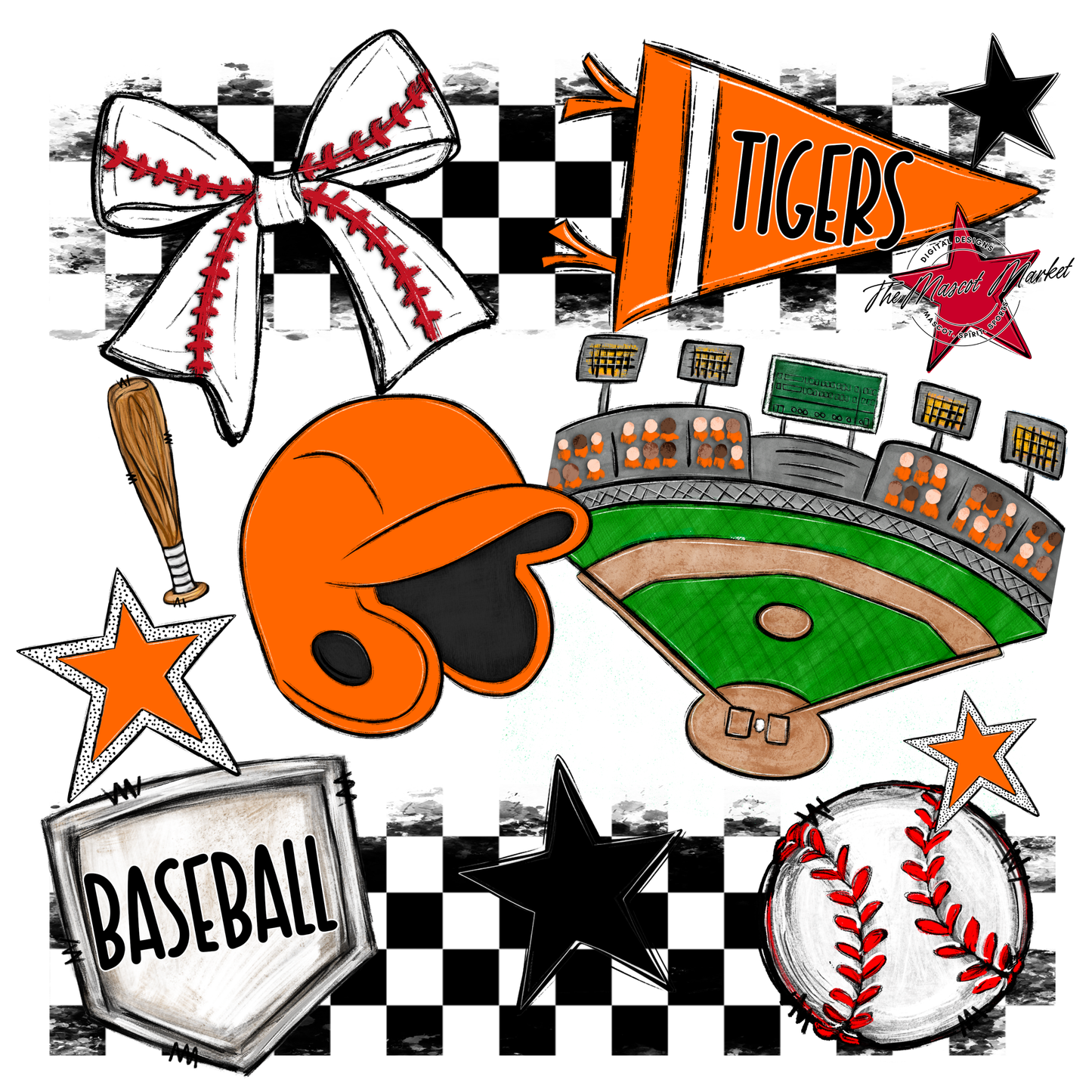 Tigers Checkers Baseball Spirit Design-Orange