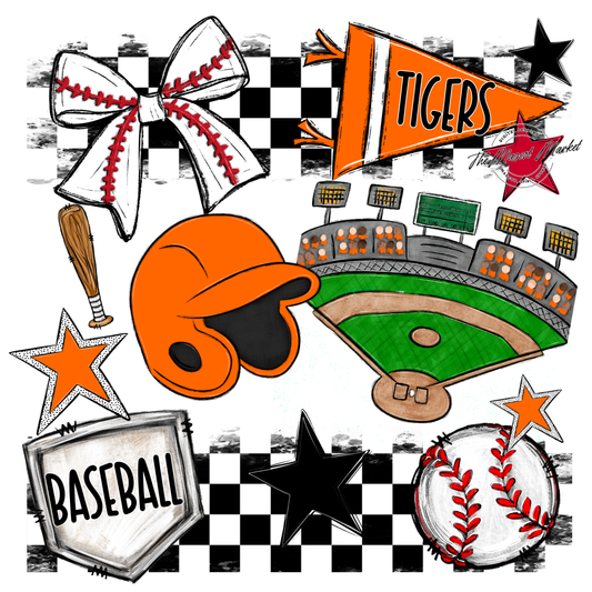 Tigers Checkers Baseball Spirit Design-Orange