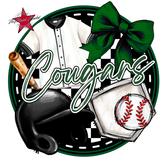 Cougars Circle Baseball Design-Green