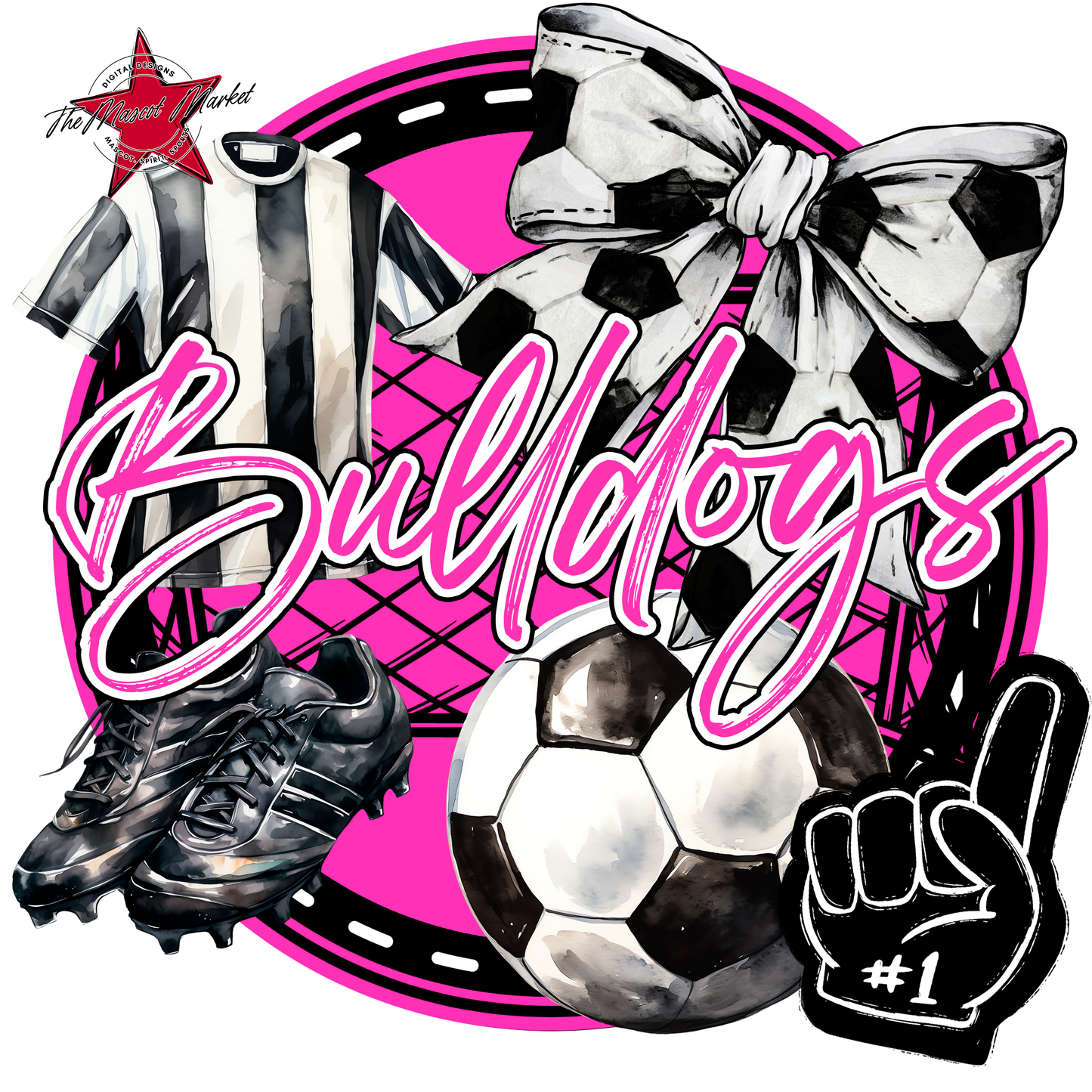 Bulldogs Circle Soccer Design-Pink