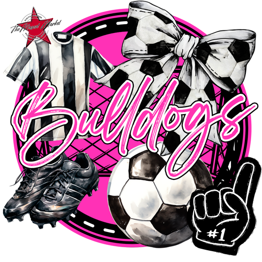 Bulldogs Circle Soccer Design-Pink