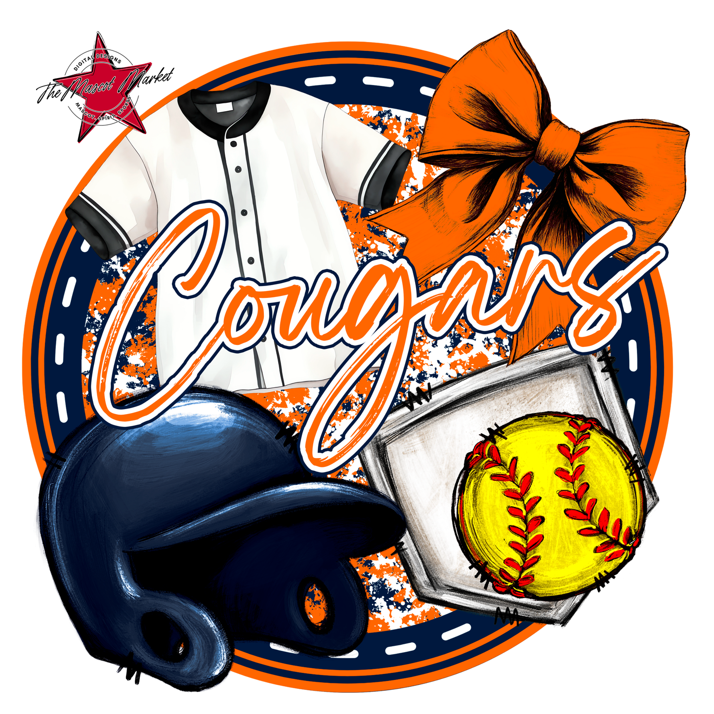 Cougars Circle Softball Design-Navy-Orange