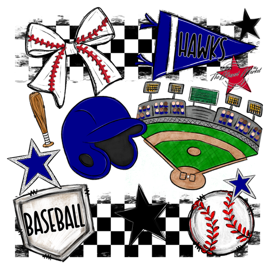 Hawks Checkers Baseball Spirit Design-Blue