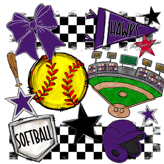 Hawks Checkers Softball Spirit Design-Purple