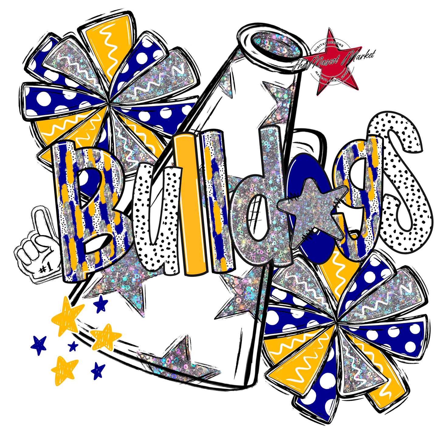 Bulldogs Cheer Megaphone Scrape-Blue-Yellow