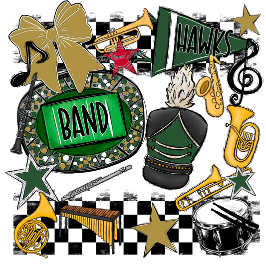 Hawks Checkers Band Spirit Design-Green-Gold