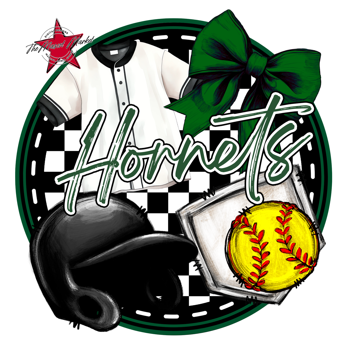Hornets Circle Softball Design-Green