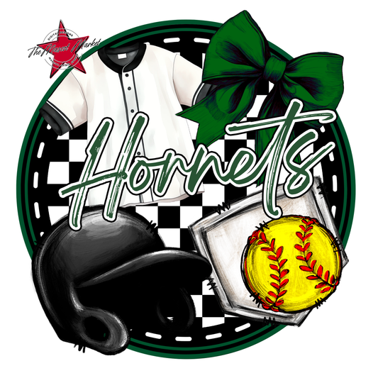 Hornets Circle Softball Design-Green