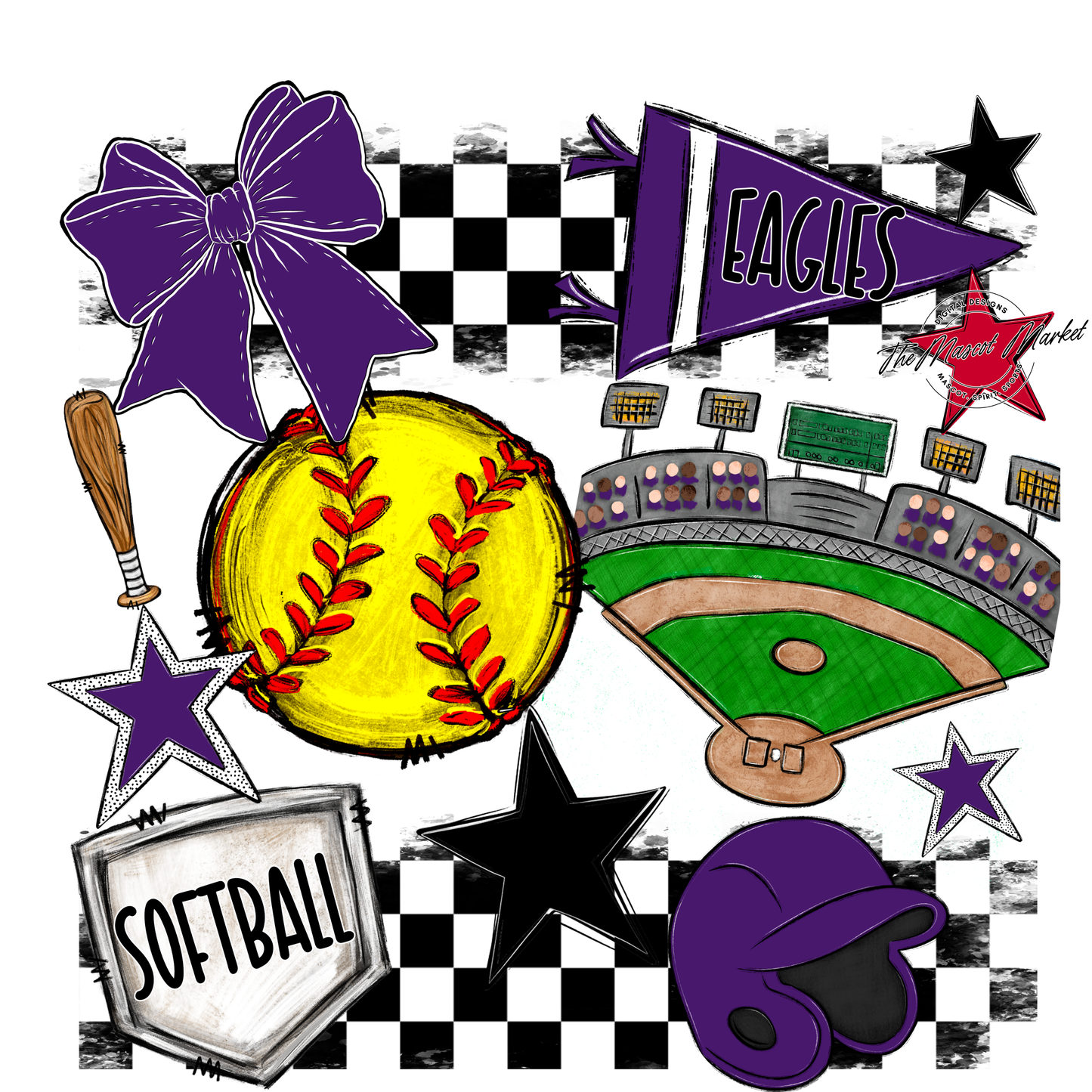 Eagles Softball Checkers Design-Purple