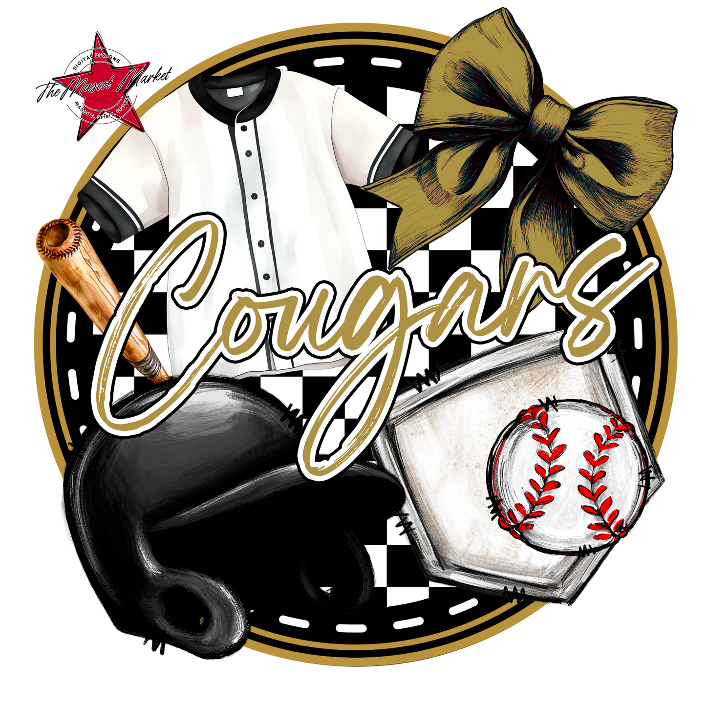 Cougars Circle Baseball Design-Gold