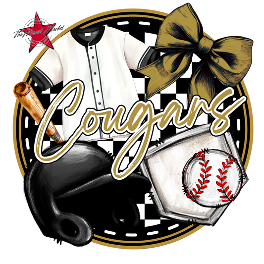 Cougars Circle Baseball Design-Gold