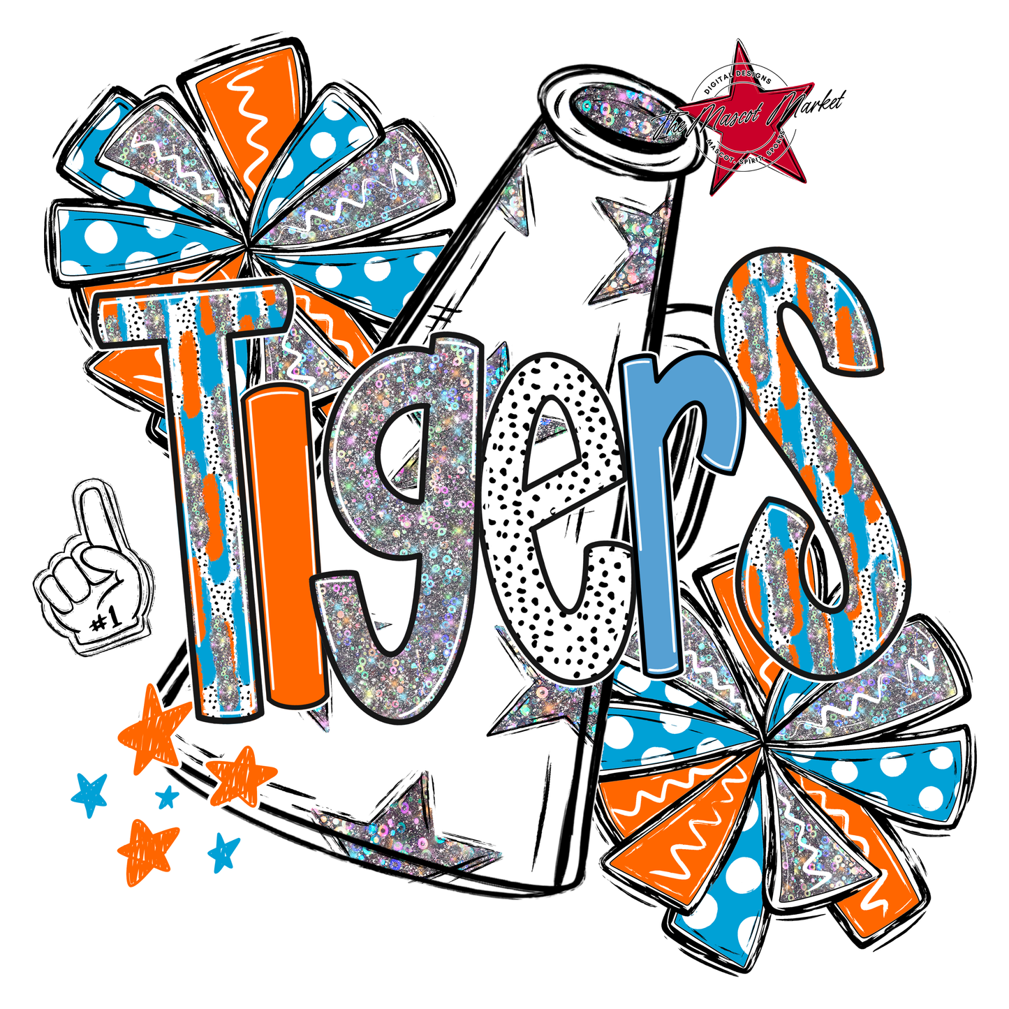 Tigers Cheer Megaphone Scrape-Carolina Blue-Orange