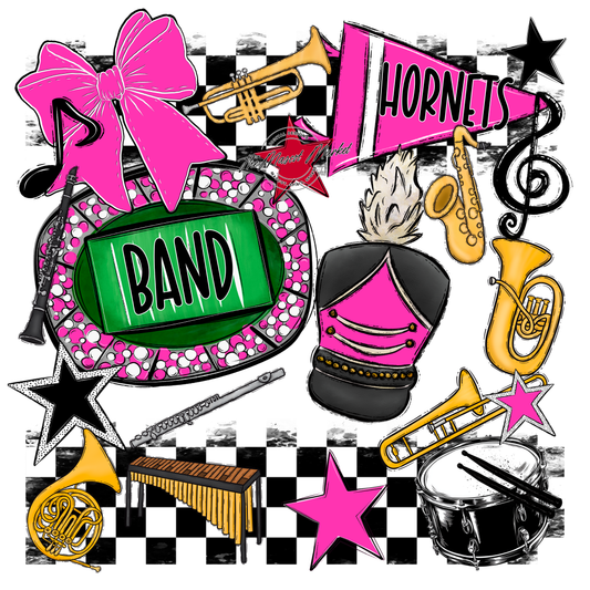 Hornets Checkers Band Spirit Design-Pink