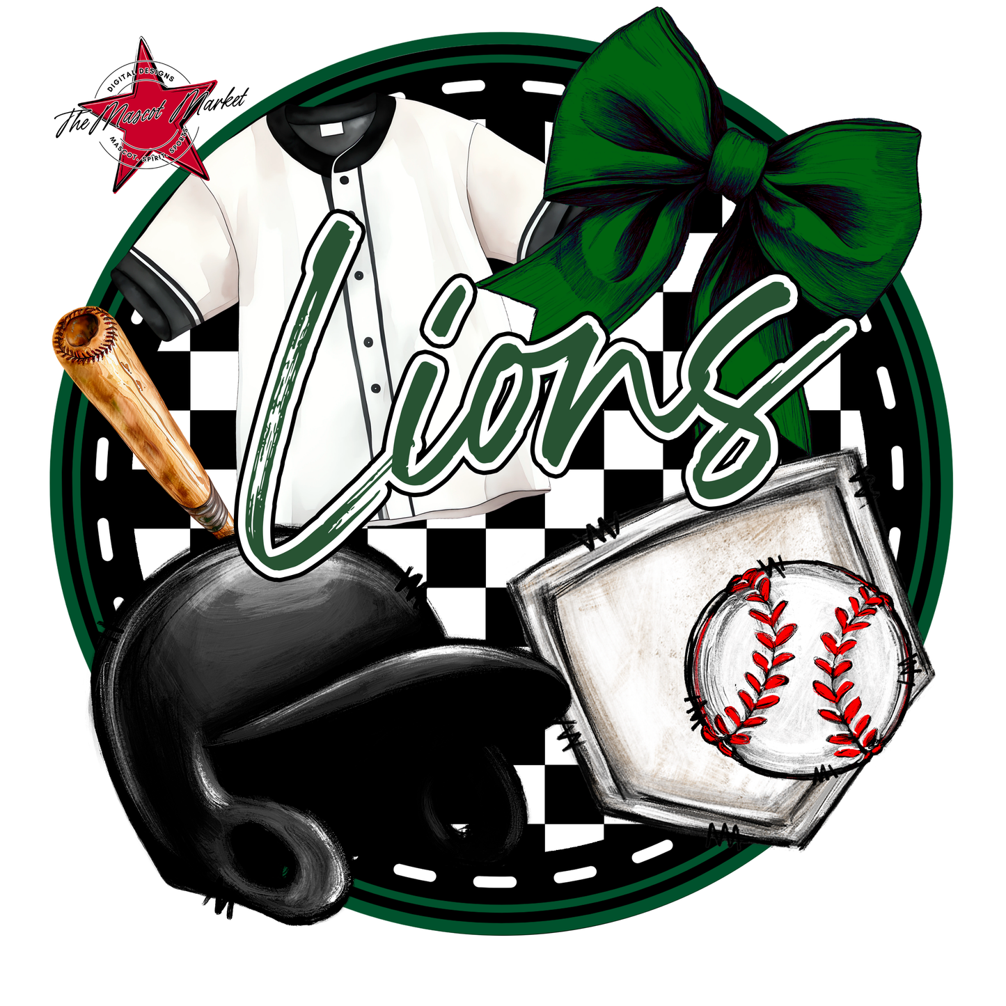 Lions Circle Baseball Design-Green